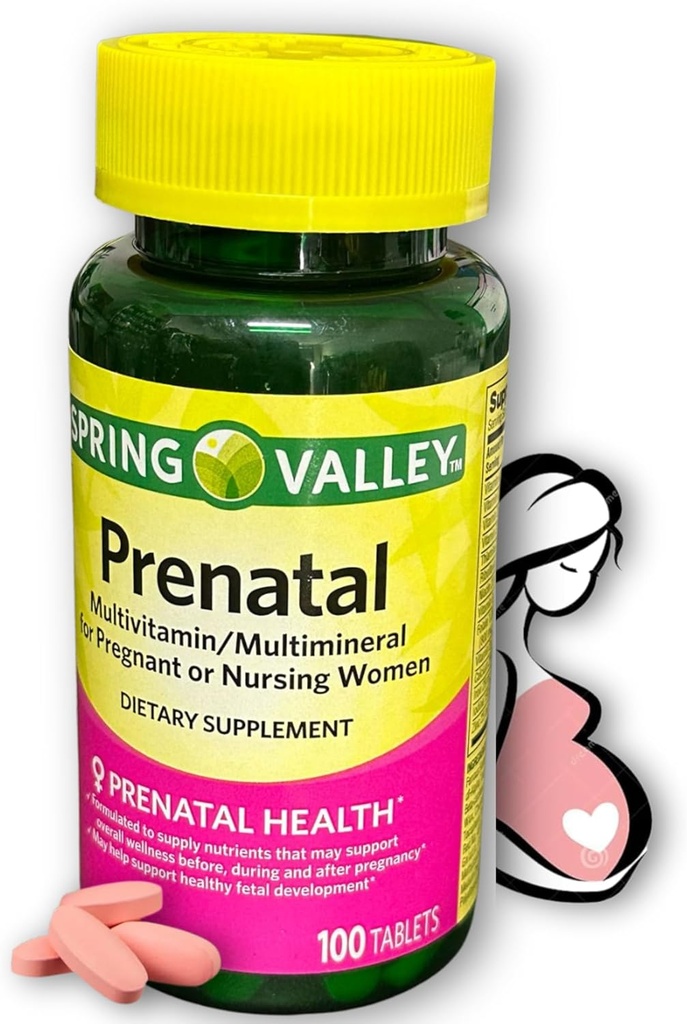 Prenatale vitamines- Multivitamine Multimineral voor zwangere en verzorgende vrouwen Supplement tabletten 100 Ct