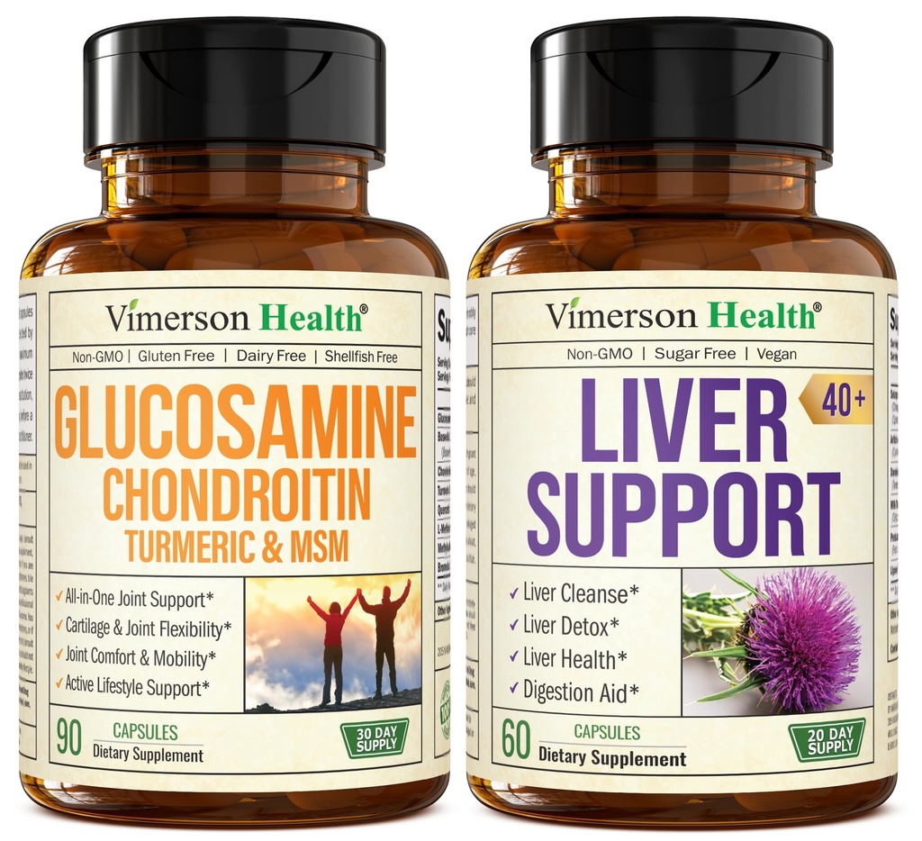 Glucosamine Chondroitin MSM met Kurkuma Boswellia & Lever Reiniging Detox & Reparatie 40+ Leversupplement met 50% Silymarin Melkdistel Extract voor gewrichts- en leverondersteuning