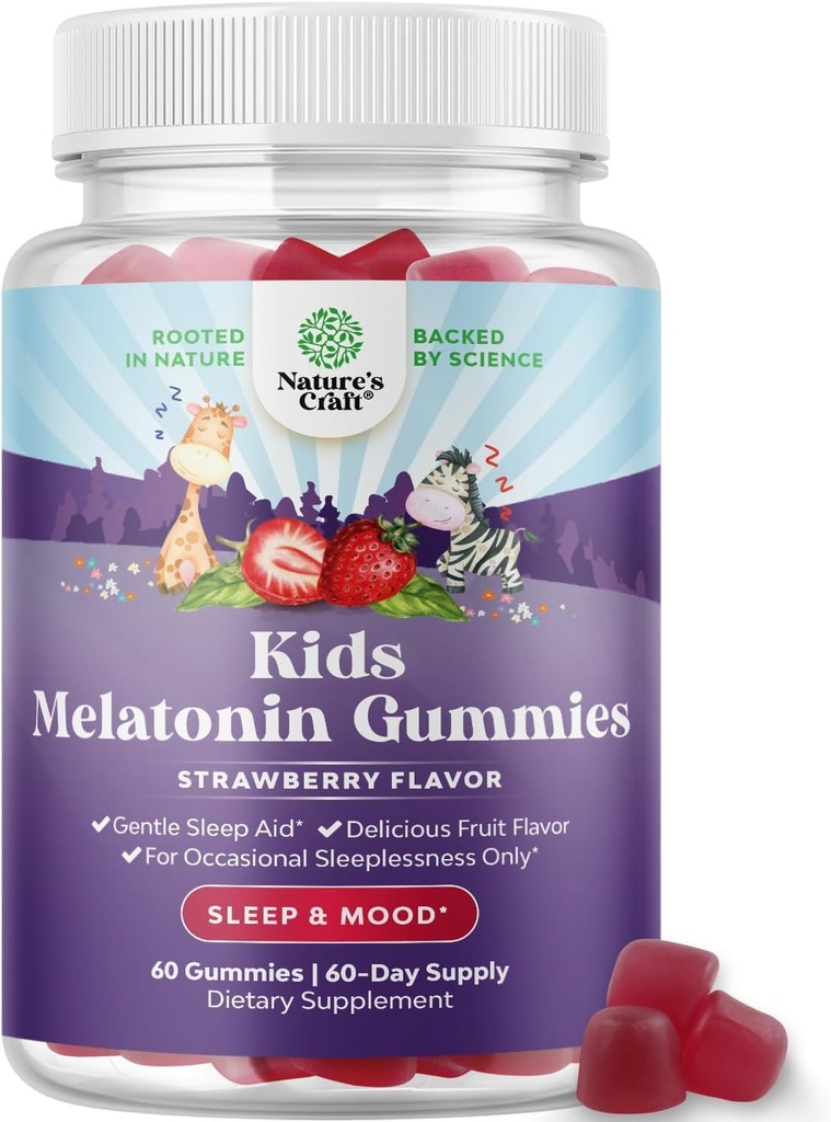 Natures Craft Melatonine Gummies voor kinderen slaapondersteuning - Hassle-Free Kids Melatonine Gummies voor Mood Ondersteuning - Heerlijke en Tummy Friendly Gummy 1 Mg Little Ones Non-GMO Gluten Gratis en Halal
