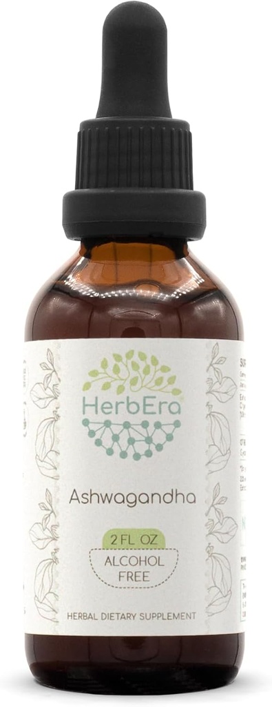HerbEra Ashwagandha B60 Alcoholvrij Kruidenextract Tinctuur, Super-Geconcentreerd (Shui Qie, Indian Ginseng, Withania Somnifera) 2 fl oz