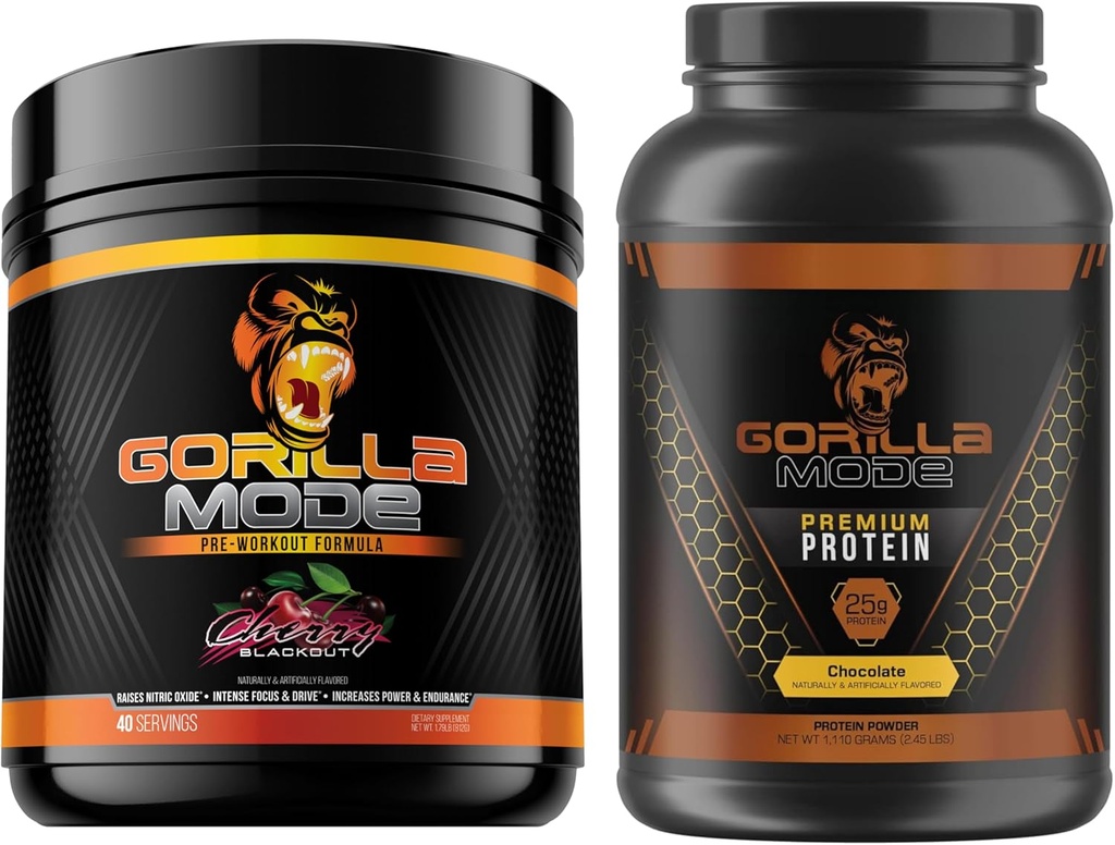 Gorilla Mind Pre Workout (Cherry) + Premium Whey Protein (Chocolaat) - Uitgebreide Stack voor brandstof maximale resultaten