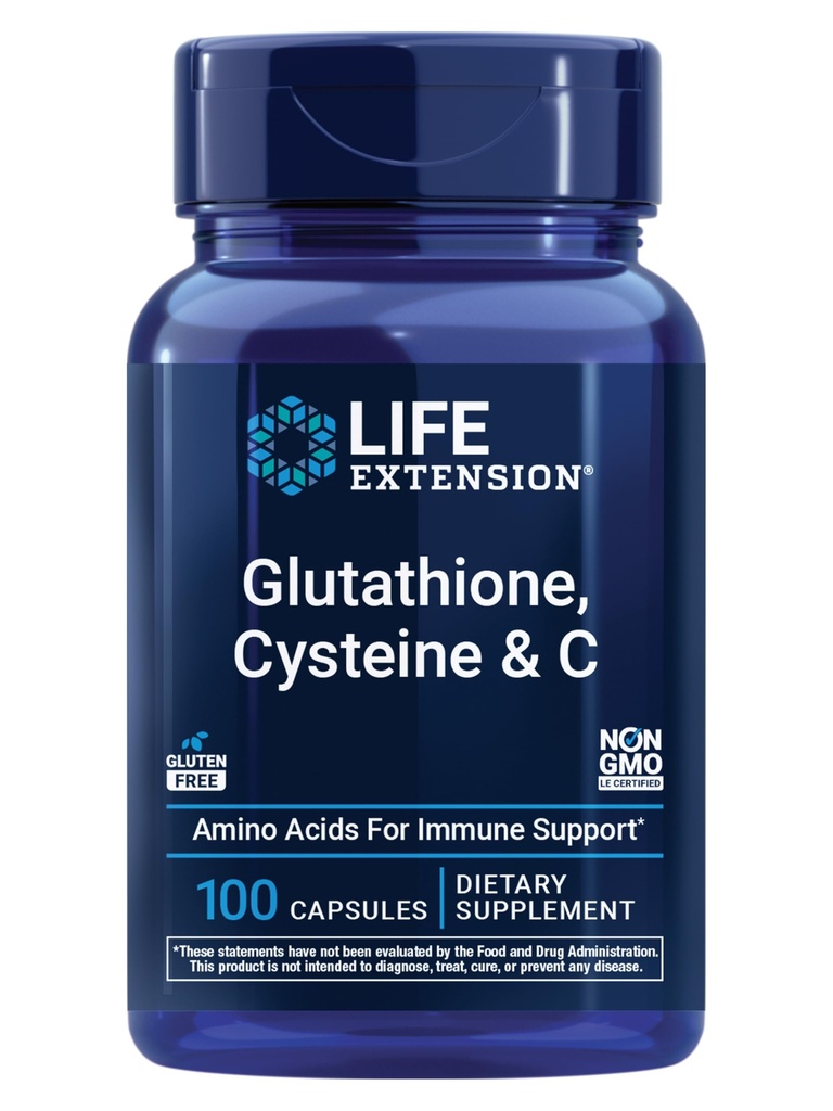 Extension de la durée de vie Glutathion, Cysteine & C, 500 mg de vitamine C, puissant supplément antioxydant pour soutenir la santé du foie, sans gluten, non-OGM, 100 capsules