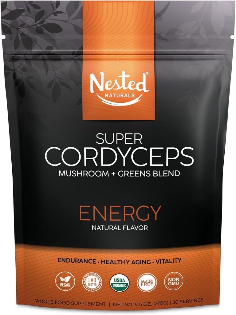 Super Greens Daily Greens Superfood Powder - Gecertificeerd USDA Organic Green Powder w/20+ Whole Foods, Spirulina Powder, Tarwe & Barley Grass - Probiotica, Vezel & Enzymes - Cordyceps, 30 Servers