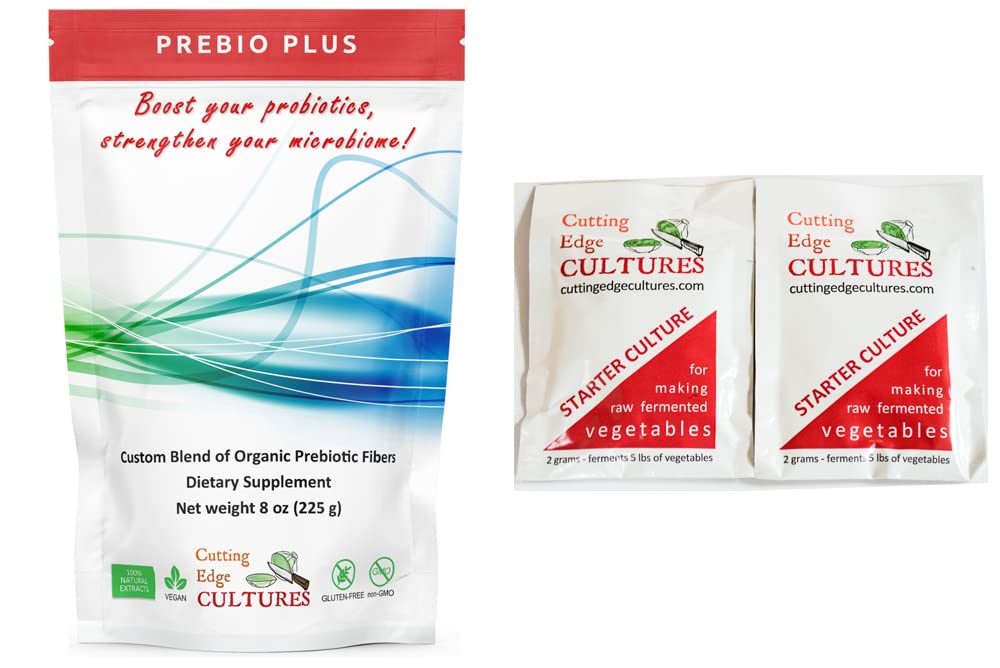 Snijrand Culturen Prebio Plus Prebiotic Fiber Powder Best Custom Blend van biologische prebiotische vezels Dieetsupplement 8 oz (Prebio Plus 8oz + plantaardige starter 4 Gram)