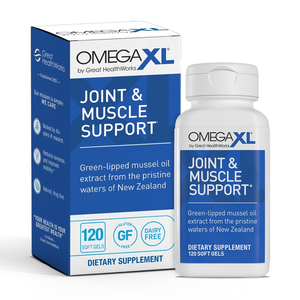 OmegaXL Joint Support Supplement - Natuurlijke spierondersteuning, Green Lipped Mussel Oil, Zachte Gel pillen, Drug-vrij, 120 Tellen