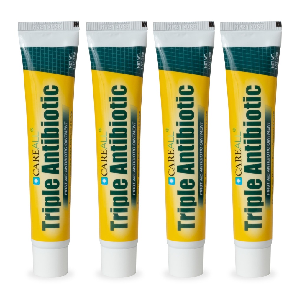 CareAll Triple Antibiotique Ointment 1.0 oz (4 Pack), Onguent de premiers soins pour les petites éraflures, découpes et brûlures pour aider à prévenir l'infection, comparer aux ingrédients actifs de la marque principale