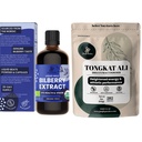 Poudres de jungle Tongkat Ali pour hommes Poudres 200:1 Extrait 5 Once Sac, Extrait de baies sauvages pour les yeux Bio 3,4oz Bouteille Bilberry Supplément pour les yeux