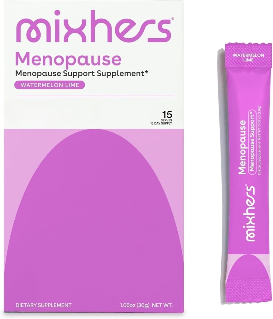 Mixhers Menopauze - Menopauze Ondersteuning Drinkmix - Vrouwen Menopauze Supplementen - Hormone Balance Multivitamine - Met Maca Root & Black Cohosh - Sugar Free - Vegan - 15 Drink Packets - Watermeloen Lime