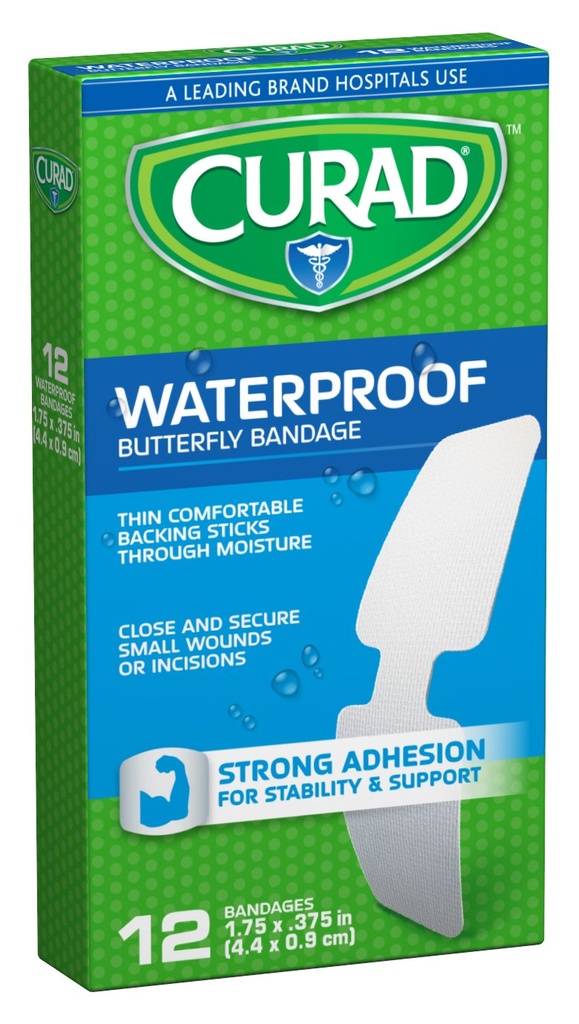 Curad Waterproof Butterfly Lijm Bandages, 1,75" x .375," 12 Tellen