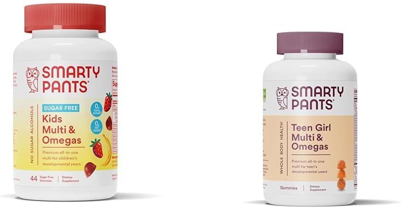 Smartypants Kids Multivitamine Gummies, Sugar Free: Omega 3 (ALA) & Teen Girl Multivitamine Gummies: Omega 3 Fish Oil (EPA/DHA)