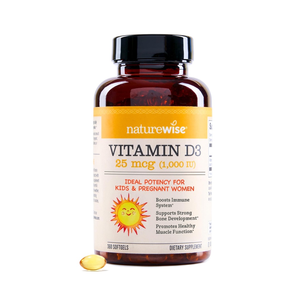 NatureWise Vitamine D3 1000iu (25 mcg) 1 an d'approvisionnement pour le soutien immunitaire, la fonction musculaire saine et la santé des os - Non-OGM, sans gluten dans l'huile d'olive vierge extra biologique, (Mini Softgel), 360 Nombre