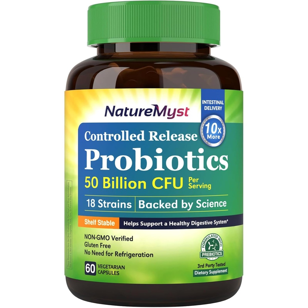 Probiotiques 50 milliards par portion, 18 souches probiotiques, 60 capsules de légumes - non-OGM, sans gluten