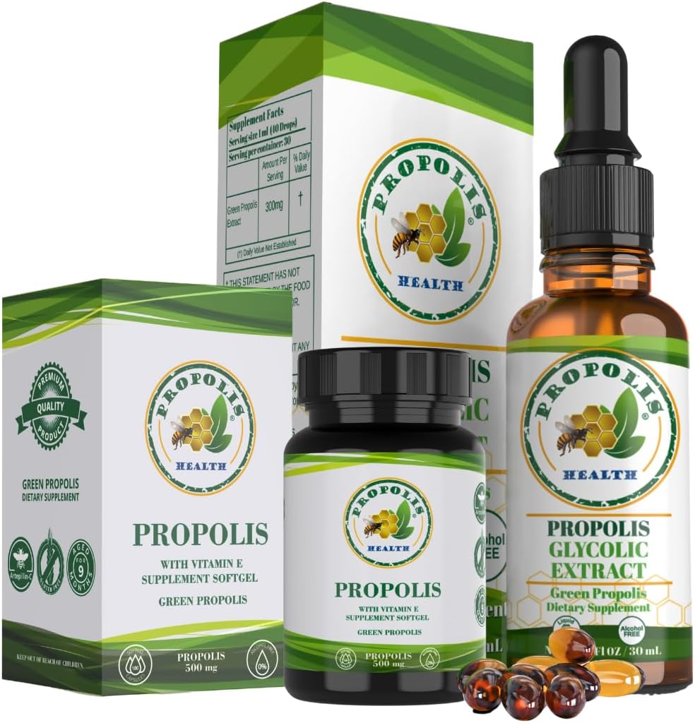 Propolis Health Premium Braziliaanse Groene Propolis Bundel: 1000mg Capsules met Vitamine E & Green Propolis Extract Liquid - 50 Days Capsule & 30 Days Liquid Supply for Immune Support