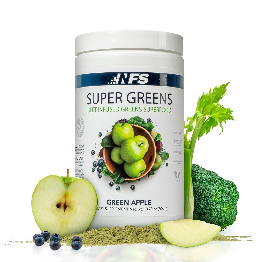 Super Greens Beet Infused Superfood Powder – Superfoods verts organiques, protéines, antioxydants et probiotiques, soutient la pression artérielle saine, la digestion et l'énergie boost (Pomme verte, 30 portions)