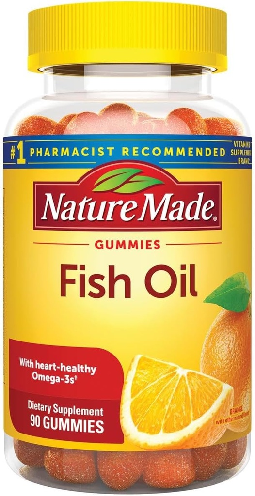 Huile de poisson Gummies, 90 Softgels, avec Omega 3s 57 mg en santé cardiaque, en fraise, citron et orange