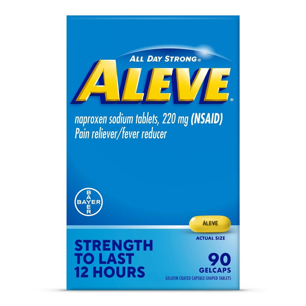 Aleve Pain Reliever & Fever Reducer Gelcaps, Naproxen Sodium, Céphalées et anti-douleur, pour les adultes et les enfants de 12 ans et plus, 90 Nombre