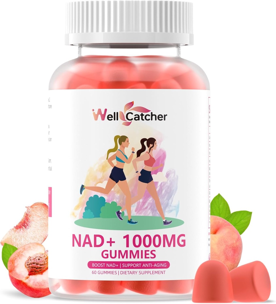 NAD+ Gummies Supplement voor vrouwen 1000MG - NAD Plus Gummies voor mannen Suikervrij Vitamine B3 Niacinamide Pure Biologische Boosts NAD-niveau Anti-Aging Cell Regeneratie Energie Hersen Perzik smaak 60C