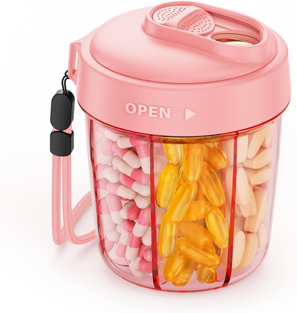 AOVON Large Pill Dispenser om te bewaren 7 diverse supplementen, reispil Organizer met anti-Mix ontwerp, pil fles met brede opening & Slider Lid Gemakkelijk te gebruiken, Inclusief 20 lege Stickers, Roze