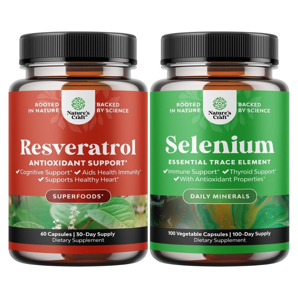 Bundel van Anti Veroudering Trans Resveratrol en Pure Selenium Thyroid Ondersteuning Supplement - Natuurlijke gezamenlijke ondersteuning Supplement - Natuurlijke Immune Booster voor volwassenen