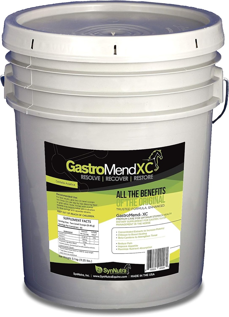 GastroMend XC, 100% Natural Equine Momach Health for Horses, Promoot Genezing & Prevention of Gastric Ulcers, Highly Potent & Effective, Ondersteunt Gastrische en Hindgut gezondheid, 600 Servings, Made in USA