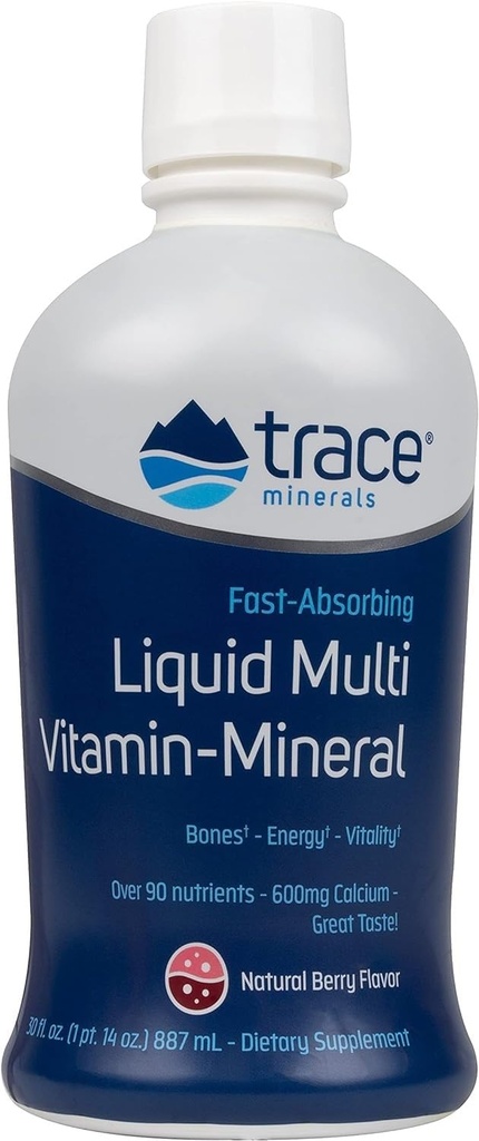 Trace Minerals Liquid Multi Vitamine Mineral - Supplément Vitamine liquide pour le soutien sanitaire quotidien - Soutien énergétique - Santé des os - Sans gluten - Berry - 30 fl oz (30 portions)