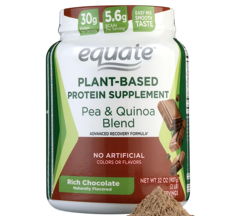 Equate Plant-Based Protein Supplement, Rijke Chocolade Geen Artricial Colors 32OZ-L8