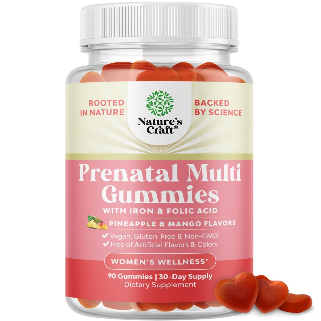 Vegan Prenatale Gummies voor vrouwen - Gummy Prenatale Vitaminen voor vrouwen met ijzer-Foliumzuur en Superfruit Blend - Kauwbare Vitaminen Gummy Formule (Pineapple Mango) 1 maand