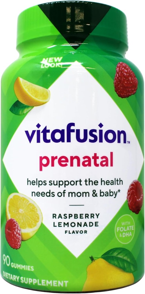 vitafusie PreNatal 90 Telling Zwangerschap Vitaminen voor vrouwen Gummy Vitaminen, Raspberry Lemonade Gearomatiseerd