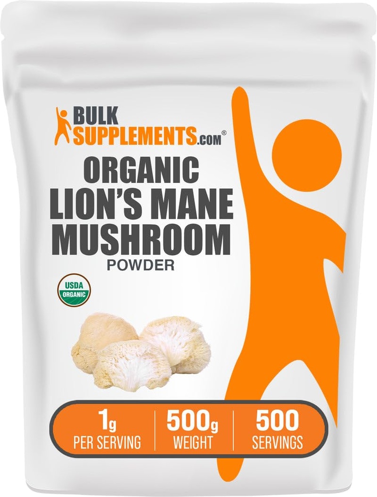 BulkSupplements.com Biologische Leeuwen Mane Paddestoelenpoeder - Leeuwen Mane Powder, Paddestoelensupplement - Veganistisch & Glutenvrij, 1g per portie, 500g (1.1 lbs) (pakket van 1)