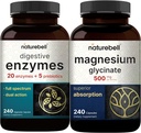 Magnesium Glycinate Capsules 500mg, 240 Tel - 100% chelated & Purified . . Digestieve enzymen met prebiotica, 240 Veggie Capsules - 20 Enzyme & 5 Prebiotic Pancreatric Complex