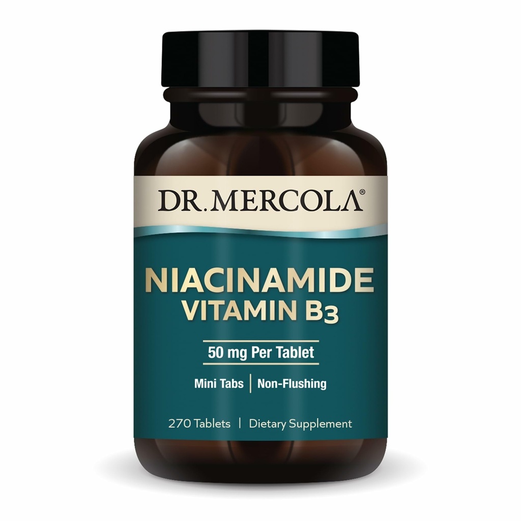 Dr. Mercola Niacinamide Vitamine B3-50 mg per tablet - Ondersteunt Metabole Gezondheid - Niet-doorvliegen - Mini Tabs - Non-GMO, Glutenvrije & sojavrije - 270 porties (270 tabletten)