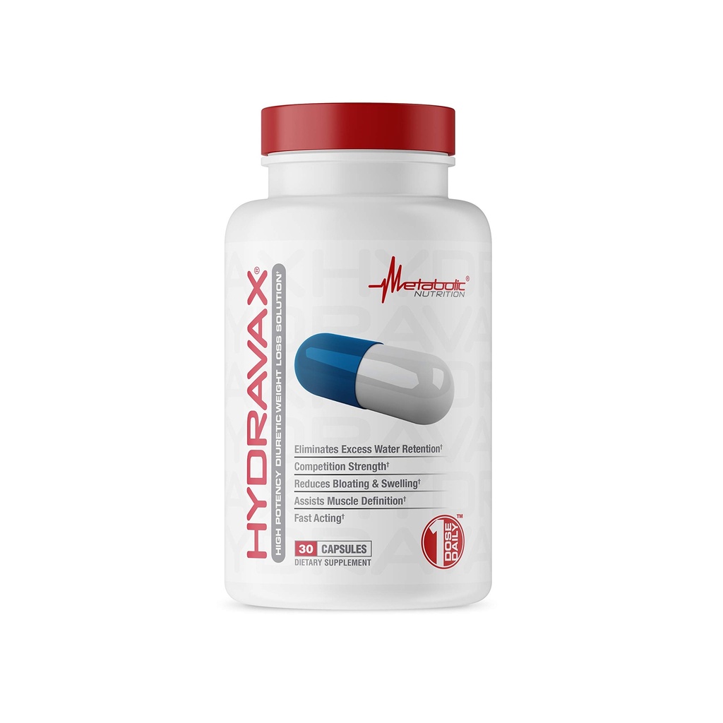 Nutrition métabolique, Hydravax - Pilules d'eau diurétique de qualité supérieure, naturel et sûr, élimine la rétention d'eau, avec Dandelion, Magnésium, Extrait de thé vert, Poudre de canneberge, 30 capsules, 1 dose quotidienne