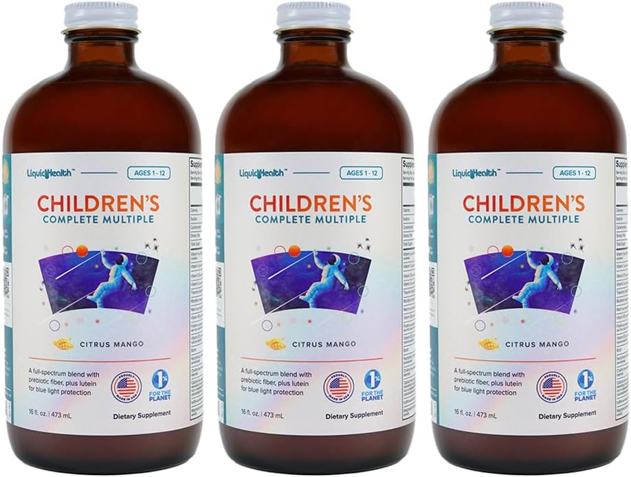 LIQUIDEHEALTH Kinderen Complete vloeibare multivitamine voor kinderen, peuters - Essentiële vitamines, voedingsstoffen en mineralen, Immune Support, Gut Health - Made in the USA, Vegan, Non GMO, Sugar-Free (3 Pack)