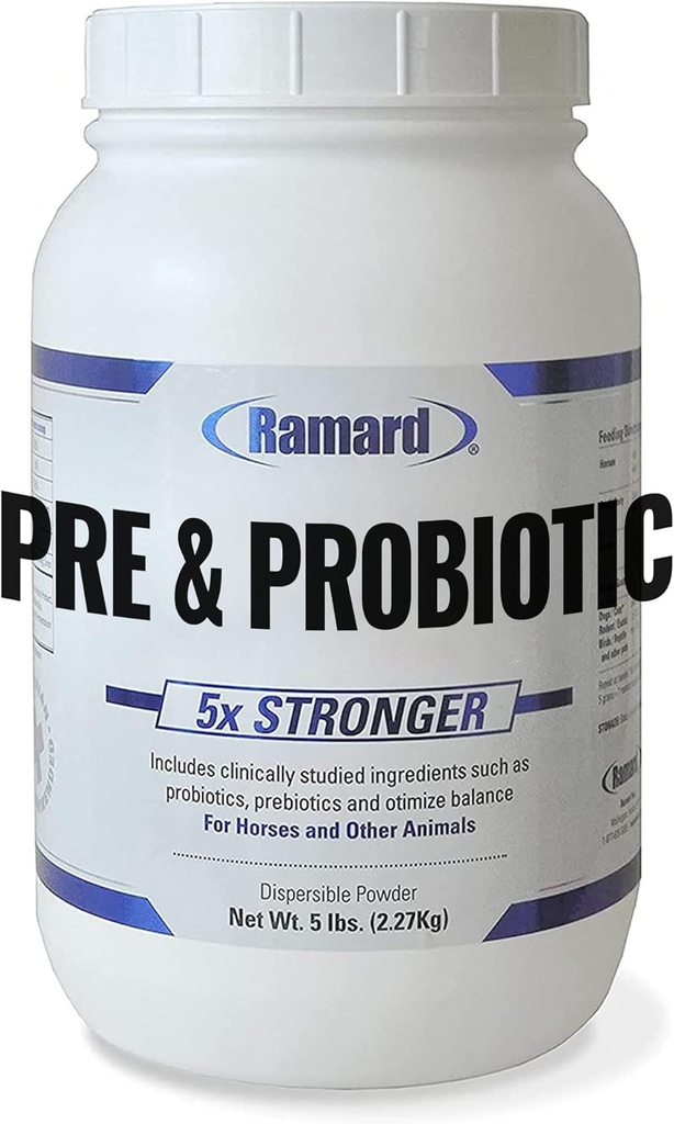 Ramard Total Prebiotic & Probiotic Equine Formula - Natural Dispensive Supplement for Horses Optimal Gut Health, Nutrient Absorptie, Foal Support Pro & Pre Biotics for Animals and Horse 5 lbs Jar