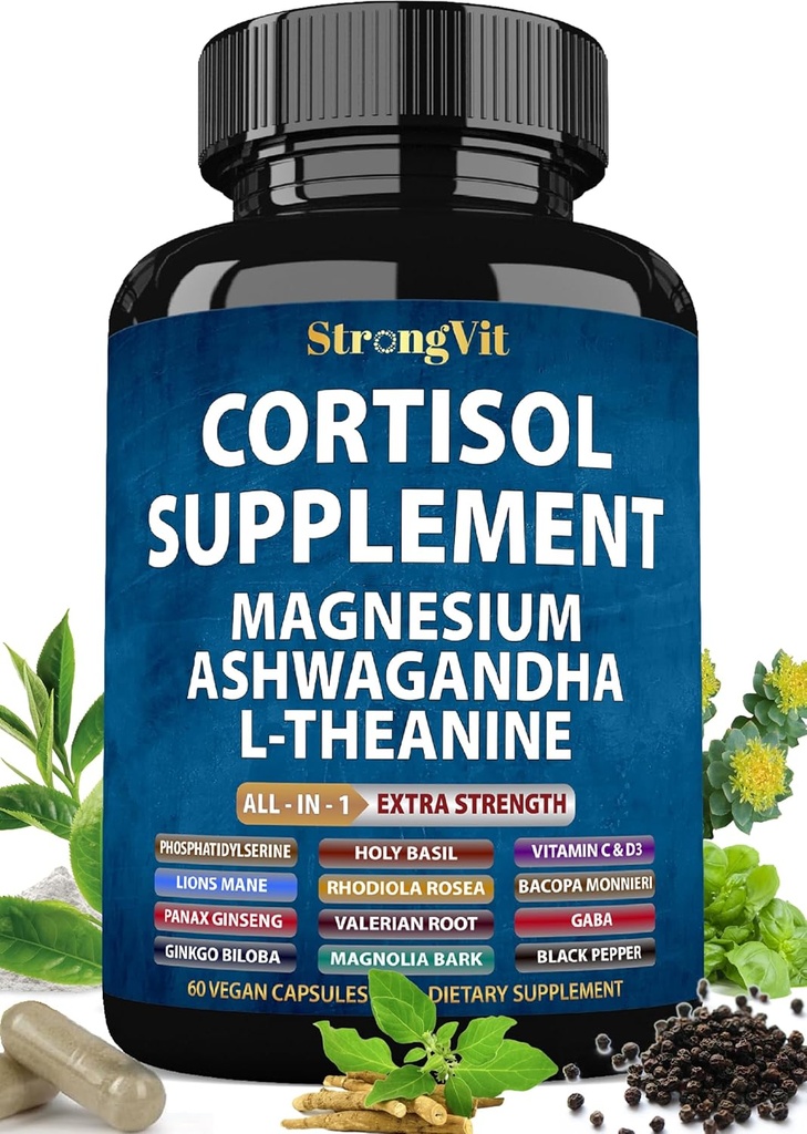 Cortisol Supplementen voor vrouwen met Magnesium, Ashwagandha & L-Theanine. Cortisol Manager, Reducer, Detox, Lower en Control (59 Tellen)