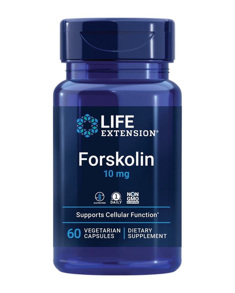 Life Extension Forskolin, Coleus forskohlii, Supplément de soutien à la santé en énergie cellulaire, 10 mg, extrait normalisé, non-OGM, sans gluten, végétarien, 60 capsules, 1-2 mois d'approvisionnement