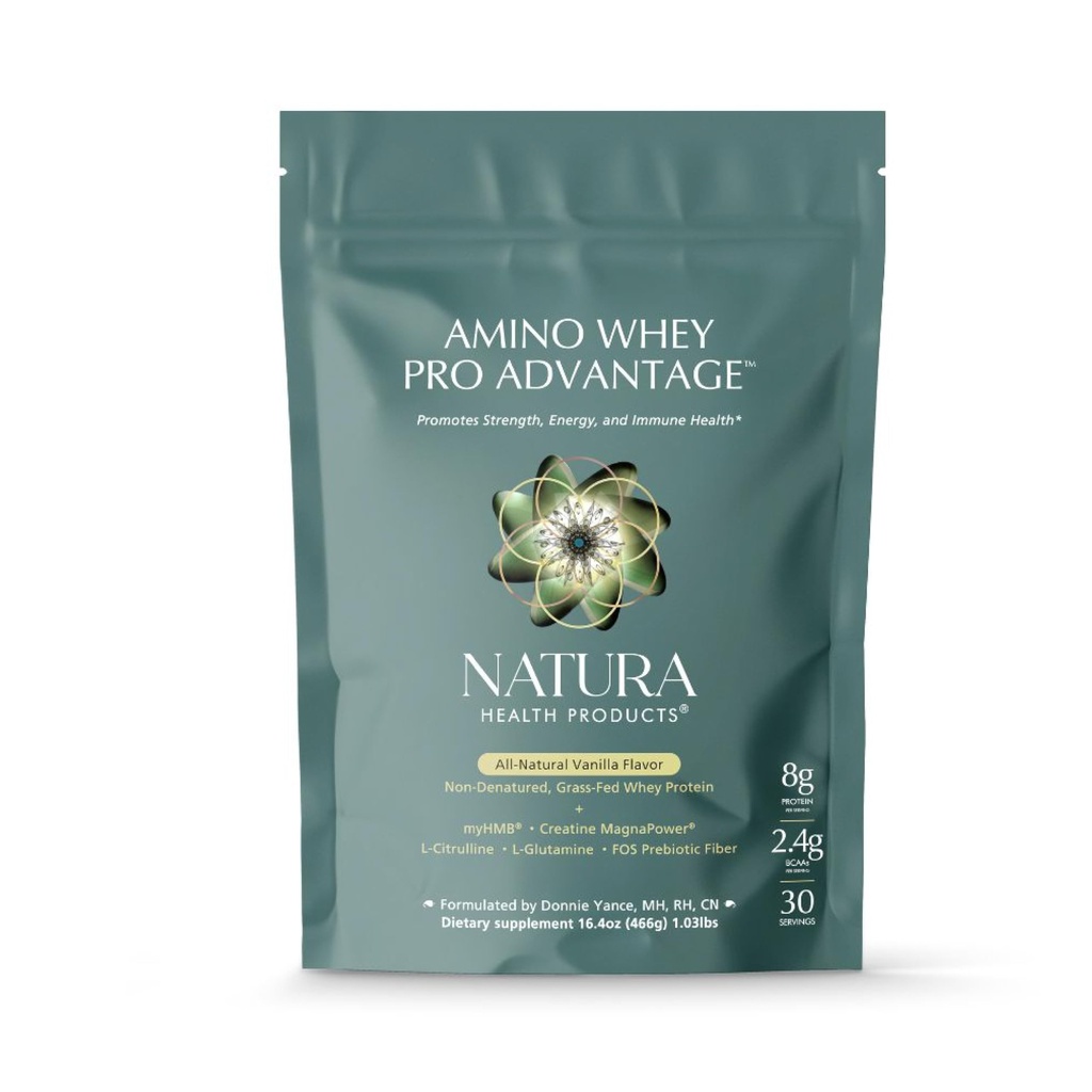 Natura Health Products Amino Whey Pro AdvantageTM - Grass-Fed Wei Proteïne met HMB, Creatine, L-Glutamine. Clean Ingrediënten voor spiergroei, herstel (8 Gram eiwit per schep - 30 porties)