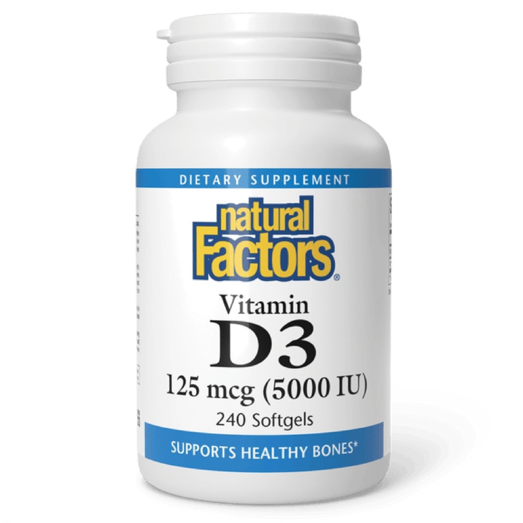 Natuurlijke factoren, vitamine D3, 5.000 IE, ondersteunt Joint, Bone & Immune Health, 240 Telling (pack van 1)