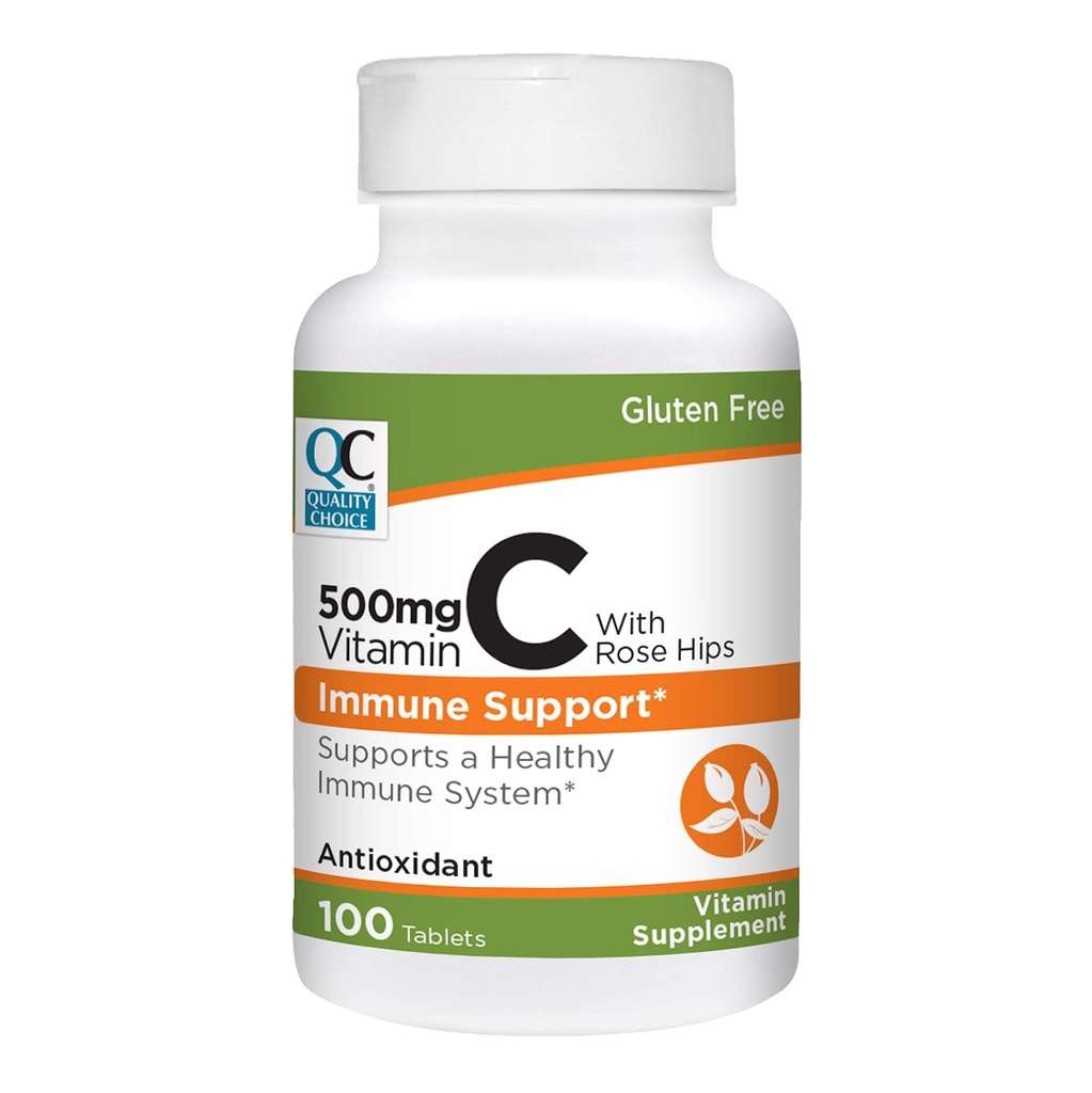 Choix de qualité 500 mg de vitamine C avec supplément de hanche rose Système immunitaire Comprimés de santé 100 bouteilles de comptage