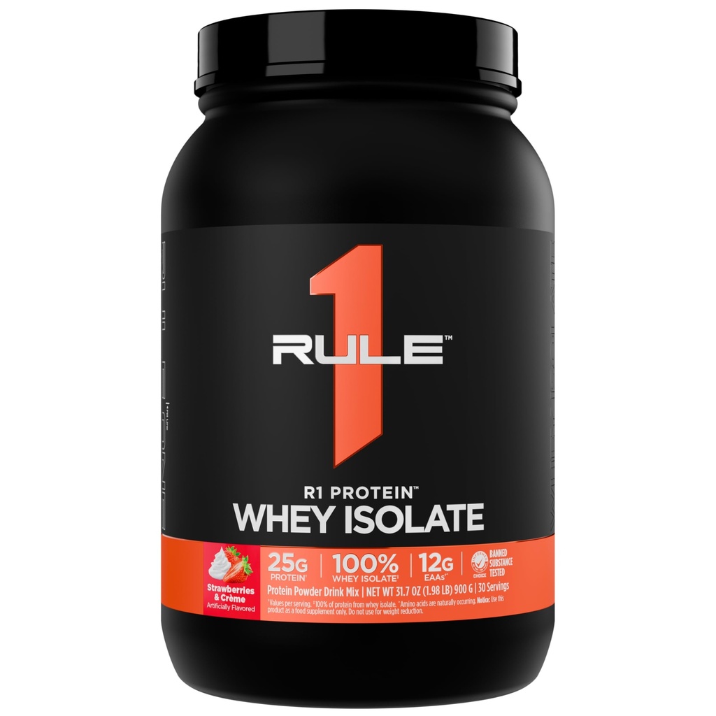 Règle 1 Protéines R1 Isolation de la lactosérum - avec 25g de protéines et 6g de BCAA Exclusivement à partir de sources isolées et hydrolysées pour la récupération de l'entraînement (2 livres*, fraises et crème)
