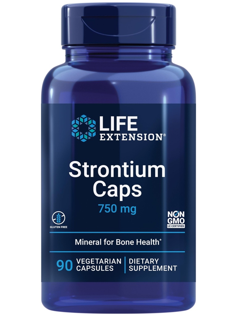 Prolongation de vie Stontium Caps, Trace Mineral pour le soutien avancé de la santé des os, sans gluten, non-OGM, végétarien, 90 capsules
