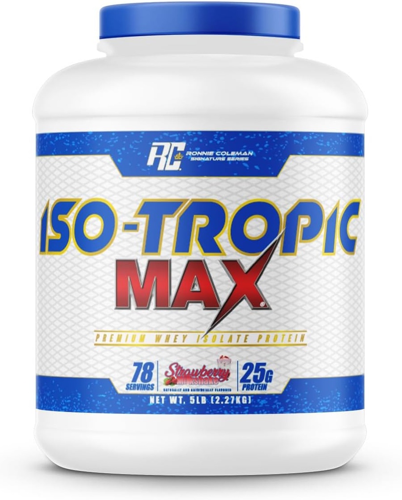 Ronnie Coleman Signature Series Whey Isolate Protein Powder, Pre Workout Shake Mix voor Lean Muscle Mass & Post Workout Recovery, Iso-Tropic Max, Strawberry Milkshake Flavor, 5 lbs, 75 Servers