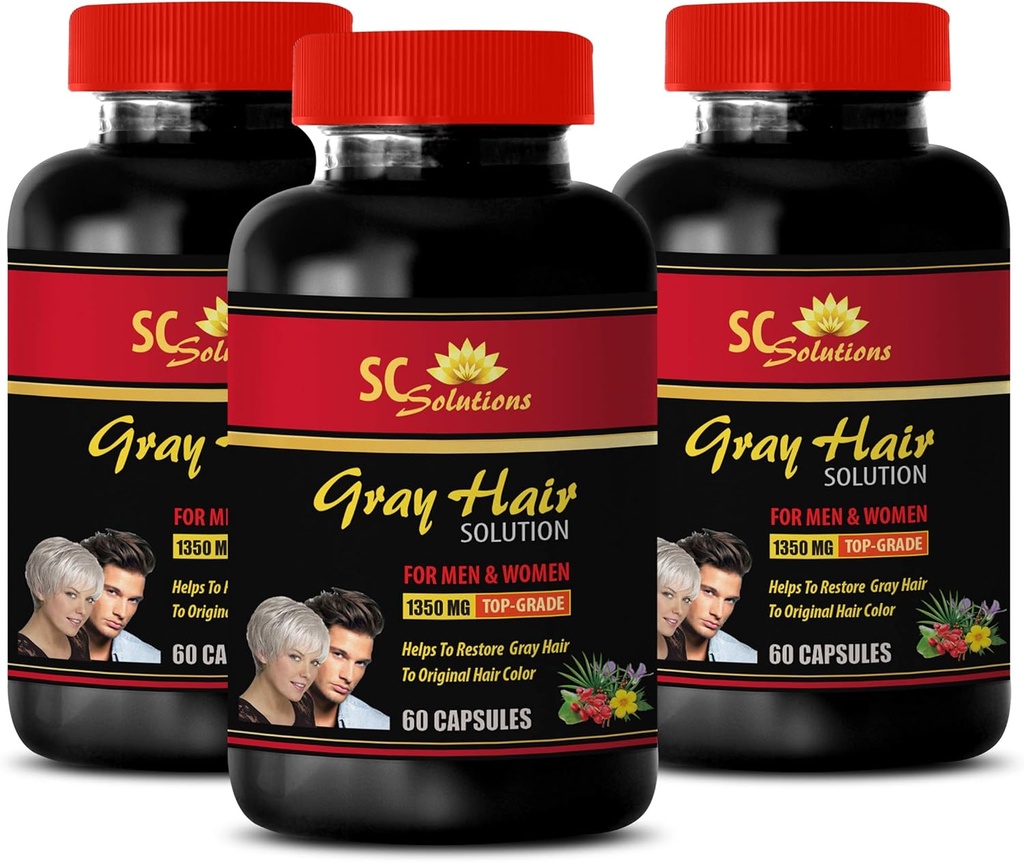 Energie pillen - anti-grijs haar oplossing - voor mannen en vrouwen - foliumzuur, biotine, pantotheenzuur, Catalse, Horsetail, Saw Palmetto, PABA, L-tyrosine, Nettle, Chlorofyl, Fo Ti, Gerst 3B 180 Caps