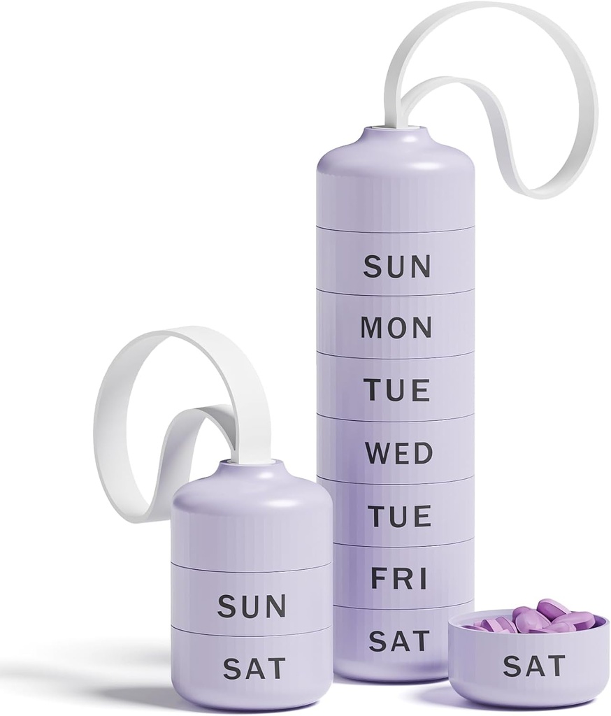 Betife Cute Pill Organizer, Schattige Weekly Pill Box voor reizen, Leuke Dagelijkse Pill Case 7 Dag, met 7 Grote Stapelbare Compartmenten, Stevige ABS pil houder voor Vitamine Supplement Geneeskunde(Paars)