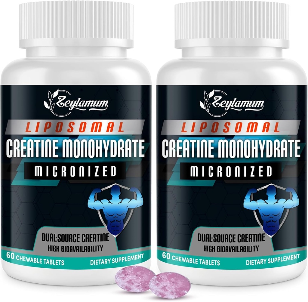 Creatine Chews Comprimés pour hommes et femmes, Créatine monohydratée, 99% Absorption avec Liposomal & Micronized, 60 portions