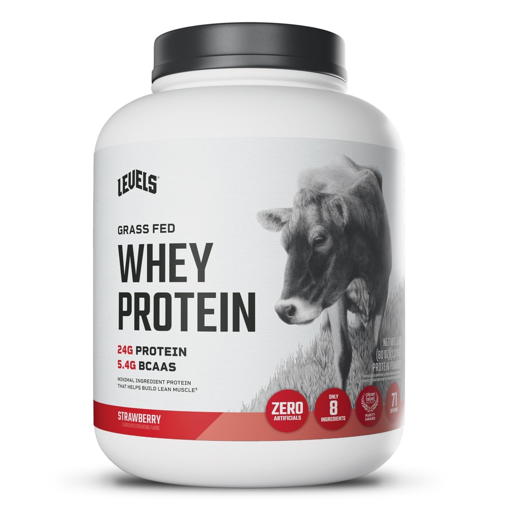 Niveaus Gras Fed Wei Proteïne Poeder, Geen Kunststoffen, 24G eiwit, Aardbei, 5LB