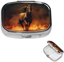 Pill Box Flame Horse Square Pill Case for Purse & Pocket 2 Compartiment Medicine Pill Organizer Portable Travel Pillbox Medicine Vitamine Cod Lever Olie Opslag Box