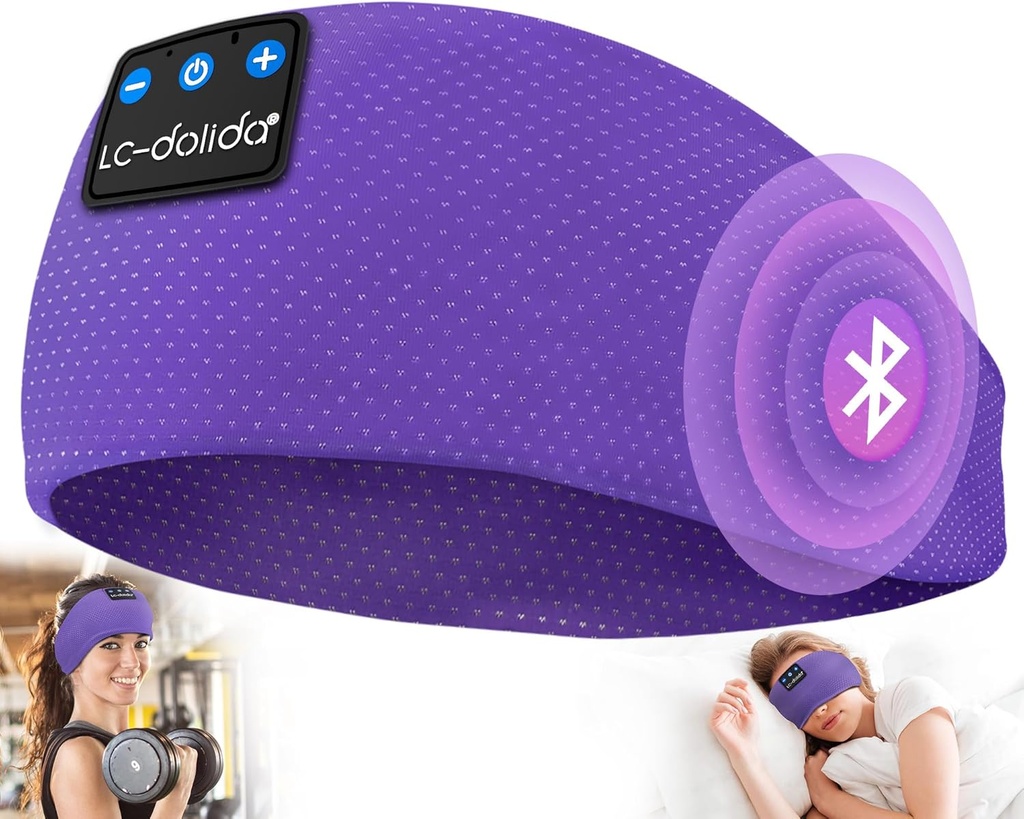 LC-dolida Slaapkoptelefoons Bluetooth 5.4, Headband Hoofdtelefoons Oortelefoons Draadloos, Slaapmasker voor Slapen, Sport, Gifts, Training, Jogging, Yoga, Slaaploosheid, Air Travel, Meditatie