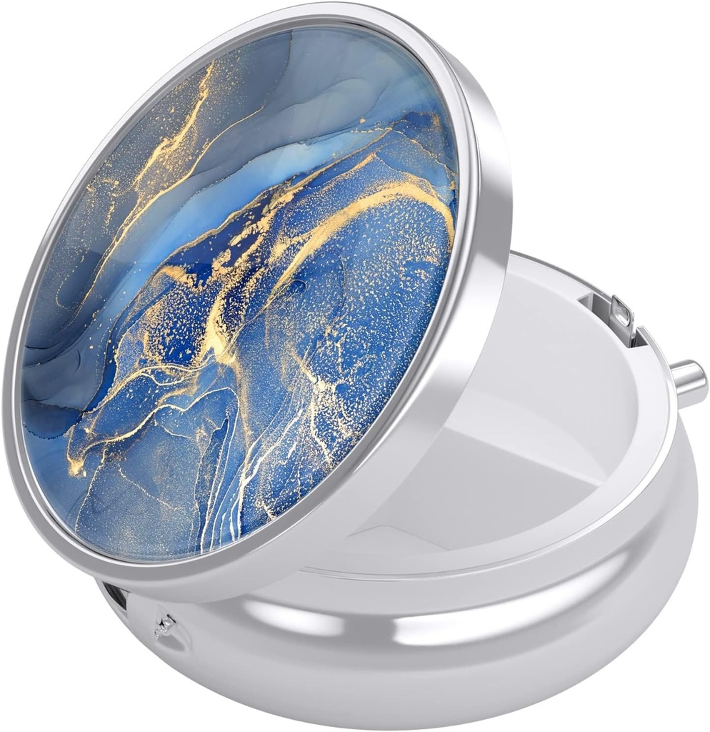 Boîte à pilules Nipichsha, petite coque à pilules pour la purse et la poche, organisateur de médicaments de voyage mignon, porte-conteneur de médicaments portables pour tenir les vitamines, médicaments, huile de poisson et supplément, marbre bleu foncé