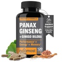 NooMost Authentieke Koreaanse Red Panax Ginseng + Ginkgo Biloba, 120 Vegan Capsules, Ginseng Root Extract Poeder 1000mg (10% Ginsenosides) + Gingko Biloba 60mg, Energie en Focus Pillen voor mannen en vrouwen